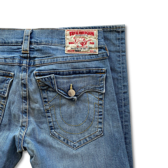 True Religion Ricky Men's Denim Jeans 33 Medium Wash Front Fade EUC - Picture 6 of 12